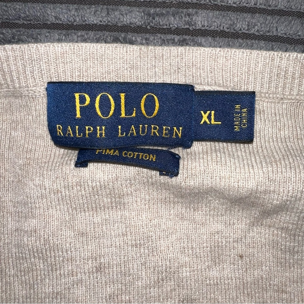 Polo Ralph Lauren Oatmeal Pima Cotton V-Neck Sweater XL - Picture 5 of 6